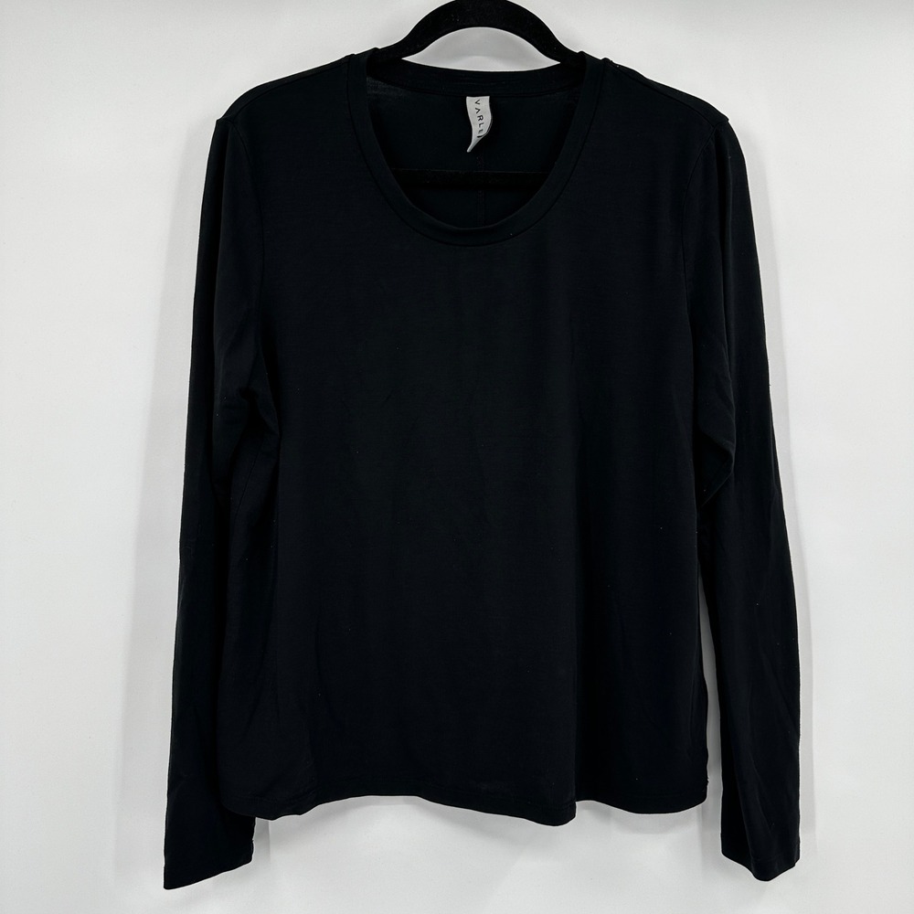 Varley Womens Black Scoop Neck Long Sleeve Athleisure Crop T-Shirt Size Medium